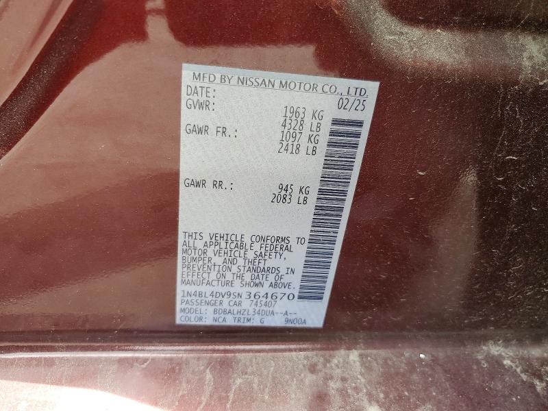 64199126 :رقم المزاد ، 1N4BL4DV9SN364670 vin ، 2025 Nissan Altima مزاد بيع