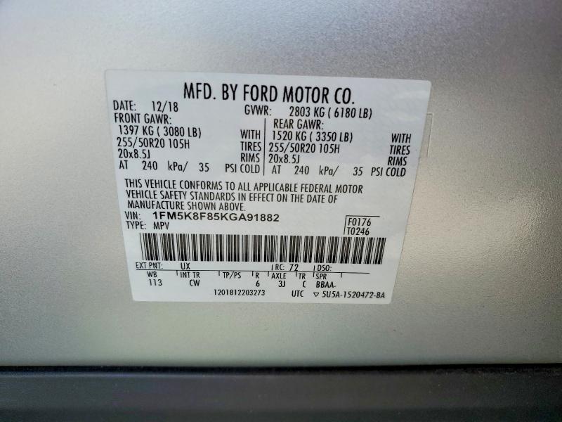 65558396 :رقم المزاد ، 1FM5K8F85KGA91882 vin ، 2019 Ford Explorer مزاد بيع