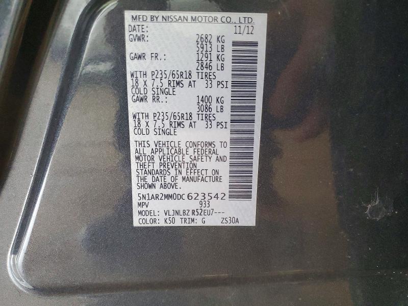 Продаж на аукціоні авто 2013 Nissan Pathfinder, vin: 5N1AR2MM0DC623542, номер лоту: 63906116