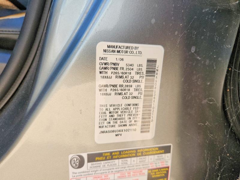65954986 :رقم المزاد ، JNRAS08U36X102110 vin ، 2006 Infiniti Fx35 مزاد بيع