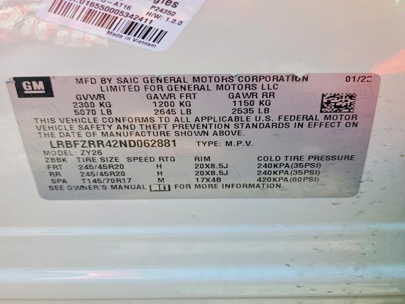 2022 Buick Envision მანქანა იყიდება აუქციონზე, vin: LRBFZRR42ND062881, აუქციონის ნომერი: 65252616