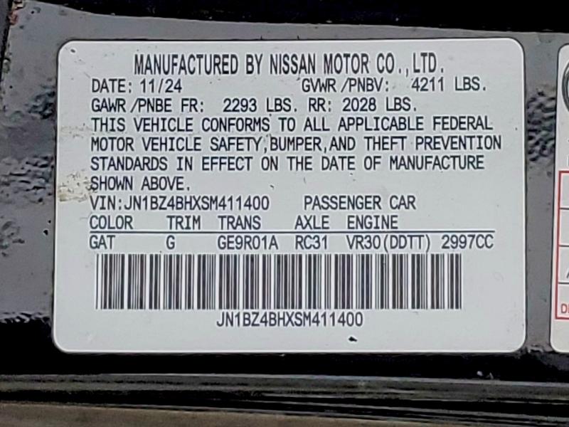 2025 Nissan Z მანქანა იყიდება აუქციონზე, vin: JN1BZ4BHXSM411400, აუქციონის ნომერი: 65137306