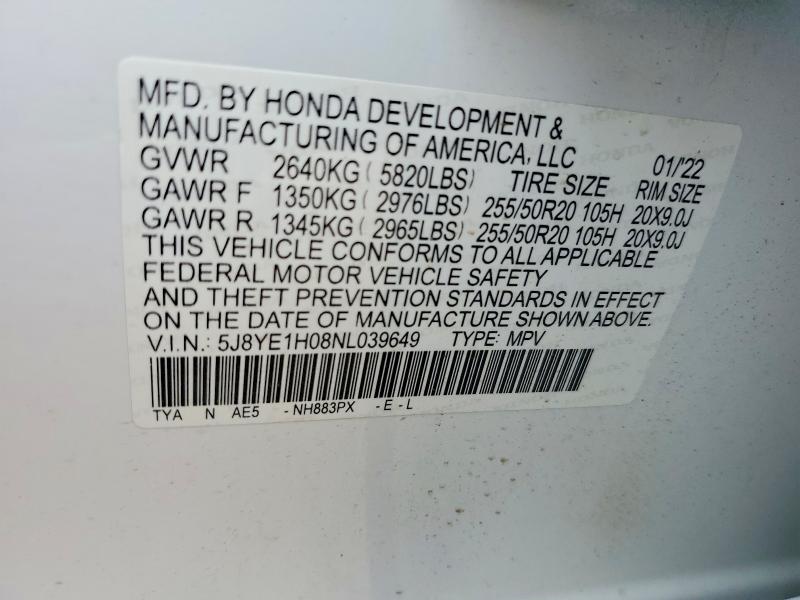 65036276 :رقم المزاد ، 5J8YE1H08NL039649 vin ، 2022 Acura Mdx مزاد بيع