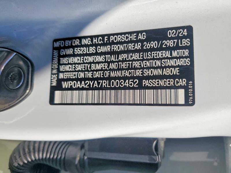 2024 Porsche Panamera მანქანა იყიდება აუქციონზე, vin: WP0AA2YA7RL003452, აუქციონის ნომერი: 65523326