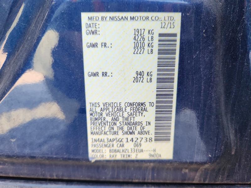 63936216 :رقم المزاد ، 1N4AL3AP5GC142738 vin ، 2016 Nissan Altima مزاد بيع