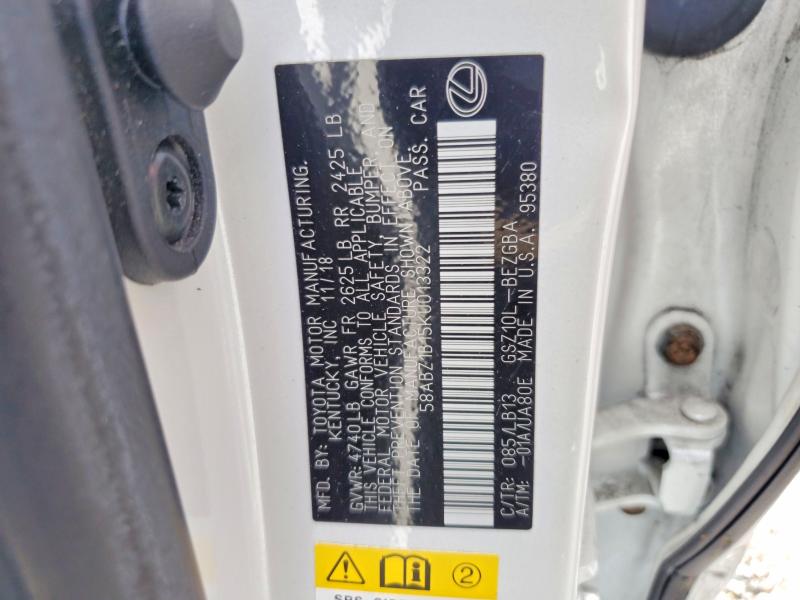 63733796 :رقم المزاد ، 58ABZ1B15KU013322 vin ، 2019 Lexus Es مزاد بيع