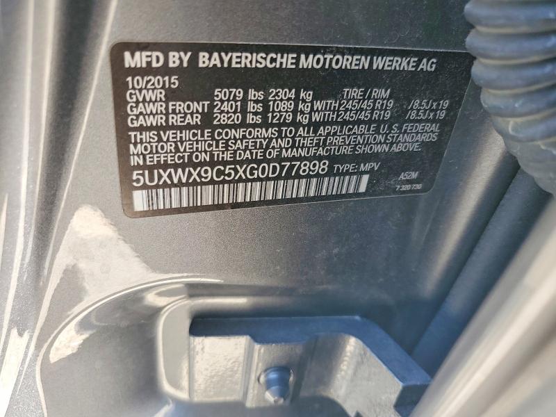 63518946 :رقم المزاد ، 5UXWX9C5XG0D77898 vin ، 2016 Bmw X3 مزاد بيع