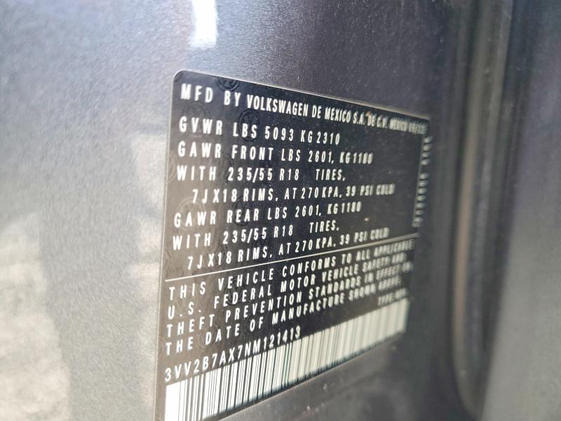 Aukcja sprzedaży 2022 Volkswagen Tiguan, vin: 3VV2B7AX7NM121413, numer aukcji: 65358316