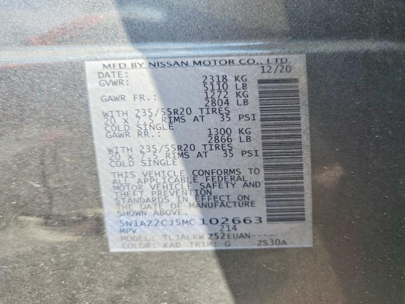 63837096 :رقم المزاد ، 5N1AZ2CJ5MC102663 vin ، 2021 Nissan Murano مزاد بيع