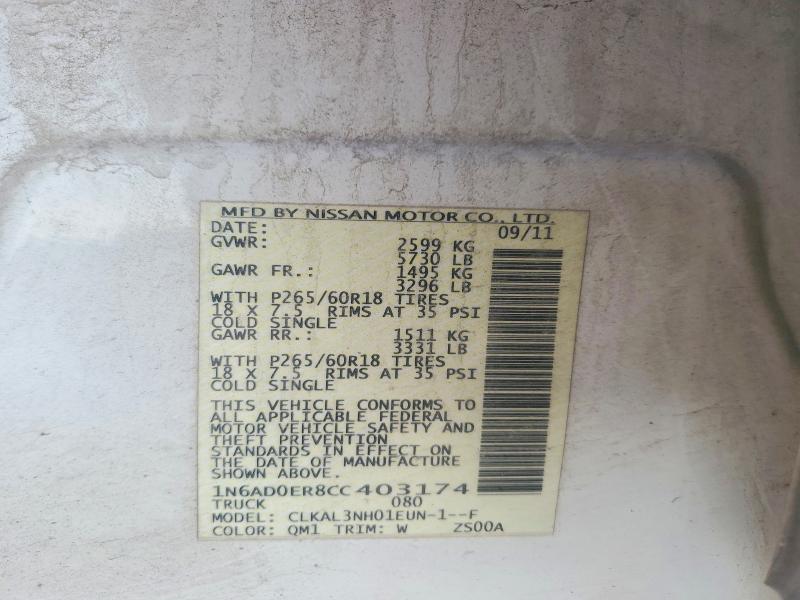 2012 Nissan Frontier მანქანა იყიდება აუქციონზე, vin: 1N6AD0ER8CC403174, აუქციონის ნომერი: 65897716