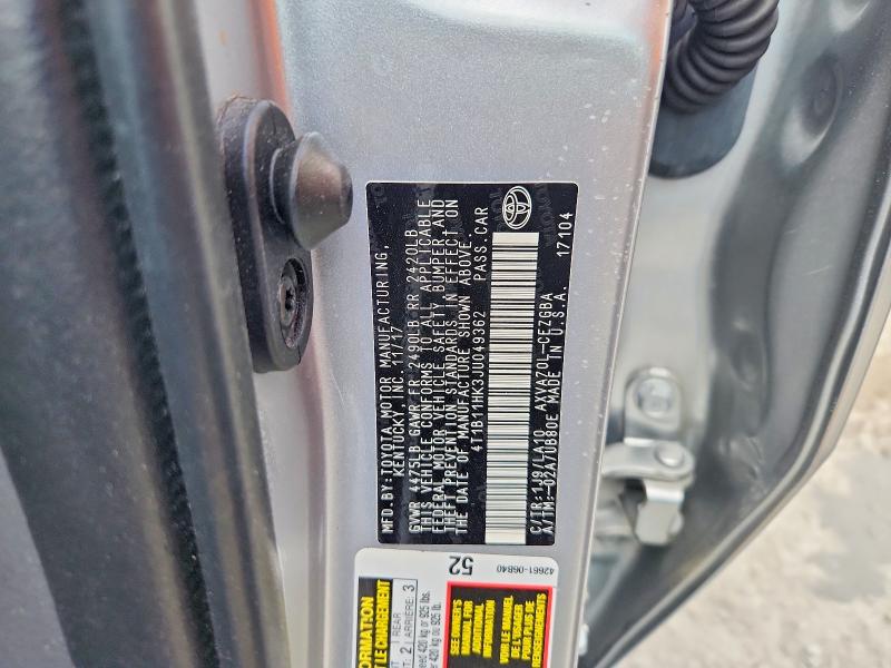 Продажа на аукционе авто 2018 Toyota Camry, vin: 4T1B11HK3JU049362, номер лота: 65119416