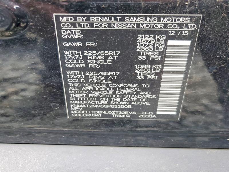 64383776 :رقم المزاد ، KNMAT2MV6GP633505 vin ، 2016 Nissan Rogue مزاد بيع