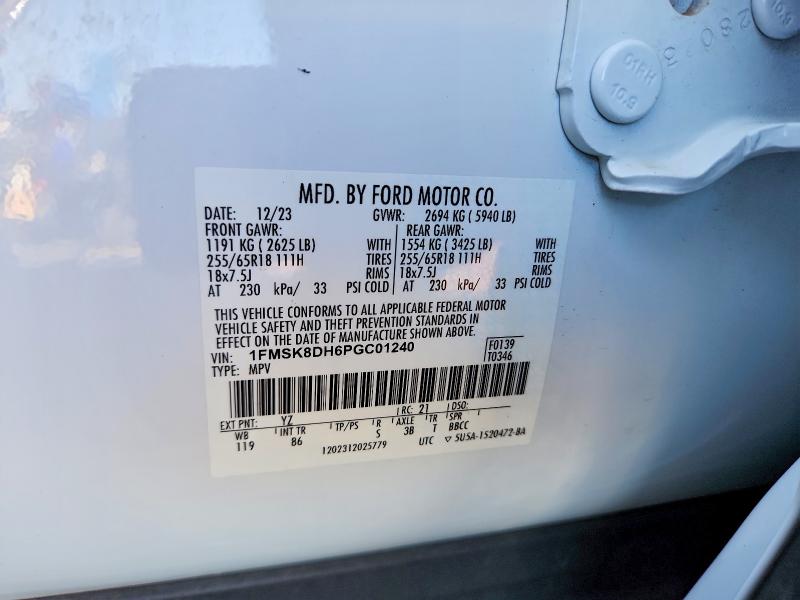 66352256 :رقم المزاد ، 1FMSK8DH6PGC01240 vin ، 2023 Ford Explorer مزاد بيع