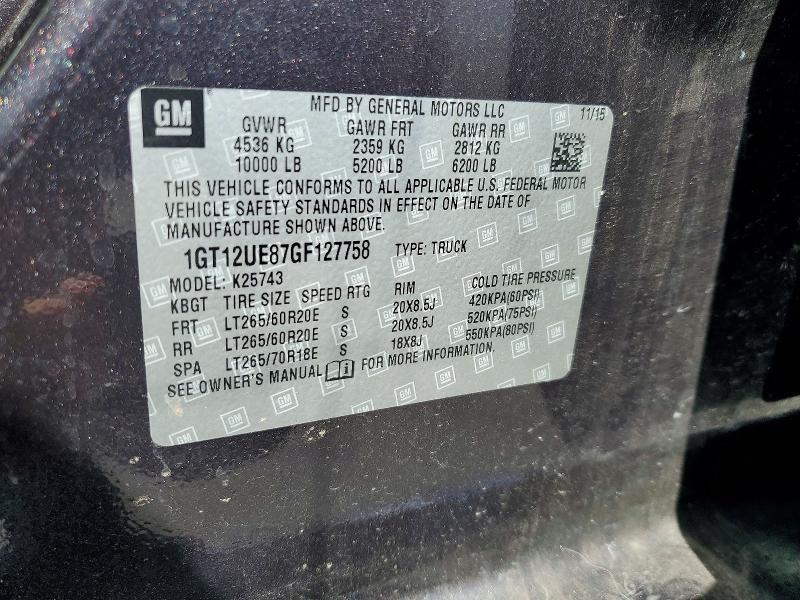 Aukcja sprzedaży 2016 Gmc Sierra, vin: 1GT12UE87GF127758, numer aukcji: 63602246