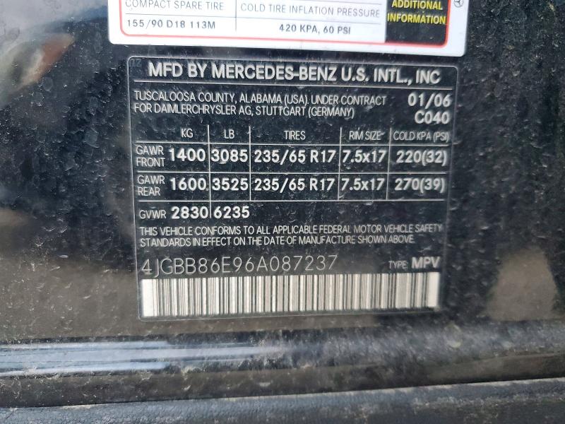 Aukcja sprzedaży 2006 Mercedes-benz Ml, vin: 4JGBB86E96A087237, numer aukcji: 66989736