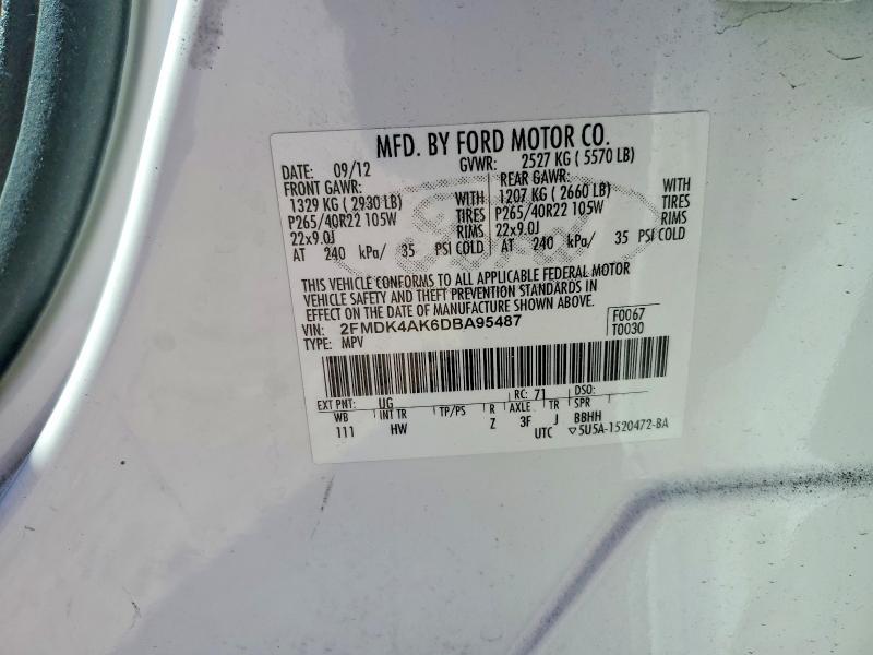 2013 Ford Edge მანქანა იყიდება აუქციონზე, vin: 2FMDK4AK6DBA95487, აუქციონის ნომერი: 65378806