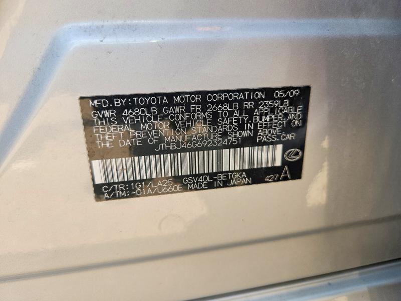 Aukcja sprzedaży 2009 Lexus Es, vin: JTHBJ46G692324751, numer aukcji: 63242226