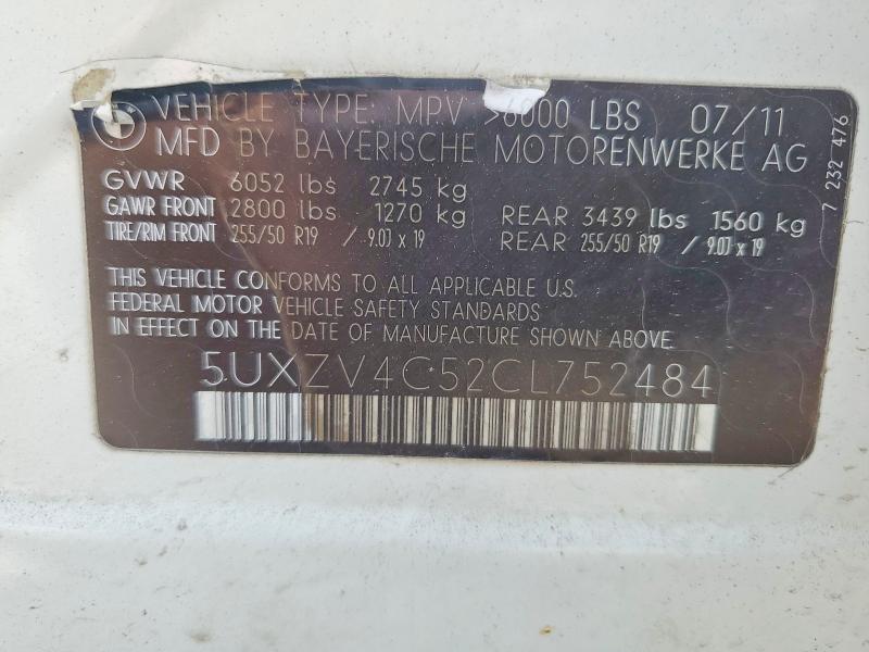 65728846 :رقم المزاد ، 5UXZV4C52CL752484 vin ، 2012 Bmw X5 مزاد بيع