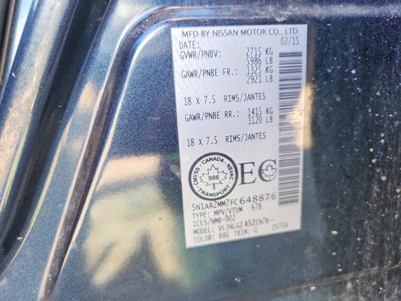 66341046 :رقم المزاد ، 5N1AR2MM7FC648876 vin ، 2015 Nissan Pathfinder مزاد بيع