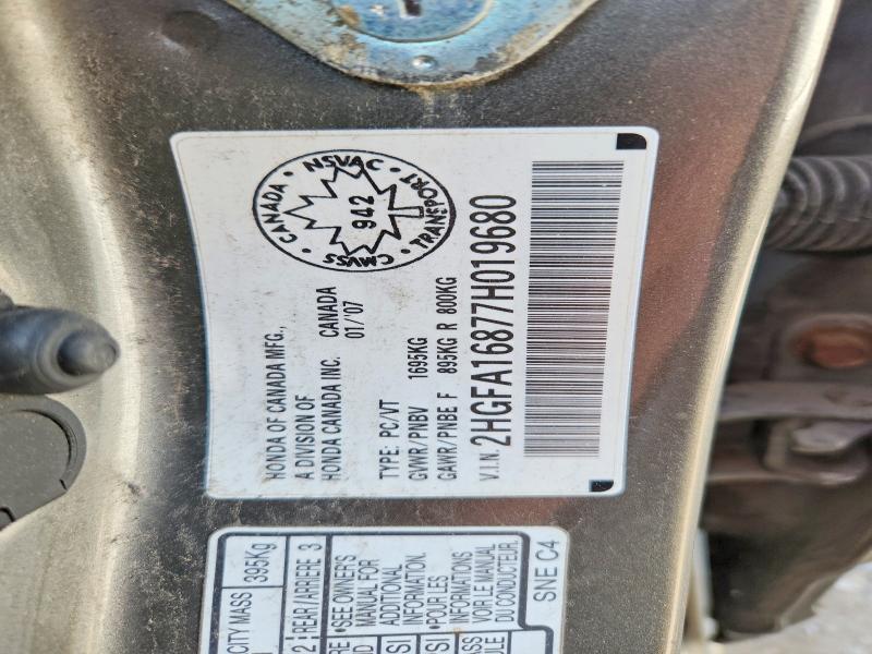 Продажа на аукционе авто 2007 Honda Civic, vin: 2HGFA16877H019680, номер лота: 62633446