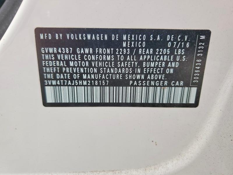 Продаж на аукціоні авто 2017 Volkswagen Jetta, vin: 3VW4T7AJ5HM218157, номер лоту: 64968286
