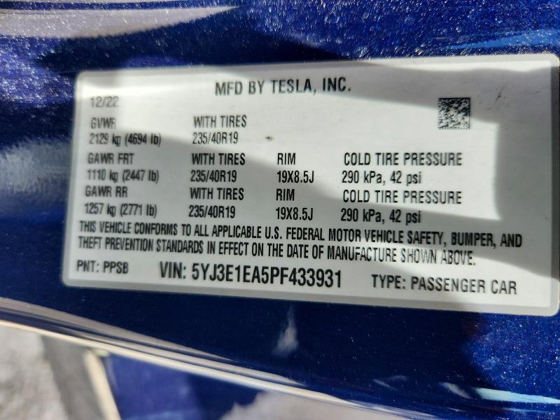 Aukcja sprzedaży 2023 Tesla Model 3, vin: 5YJ3E1EA5PF433931, numer aukcji: 63398876