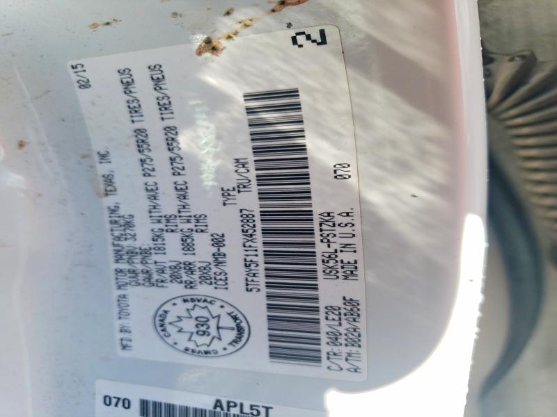 Aukcja sprzedaży 2015 Toyota Tundra, vin: 5TFAY5F11FX452887, numer aukcji: 65136736