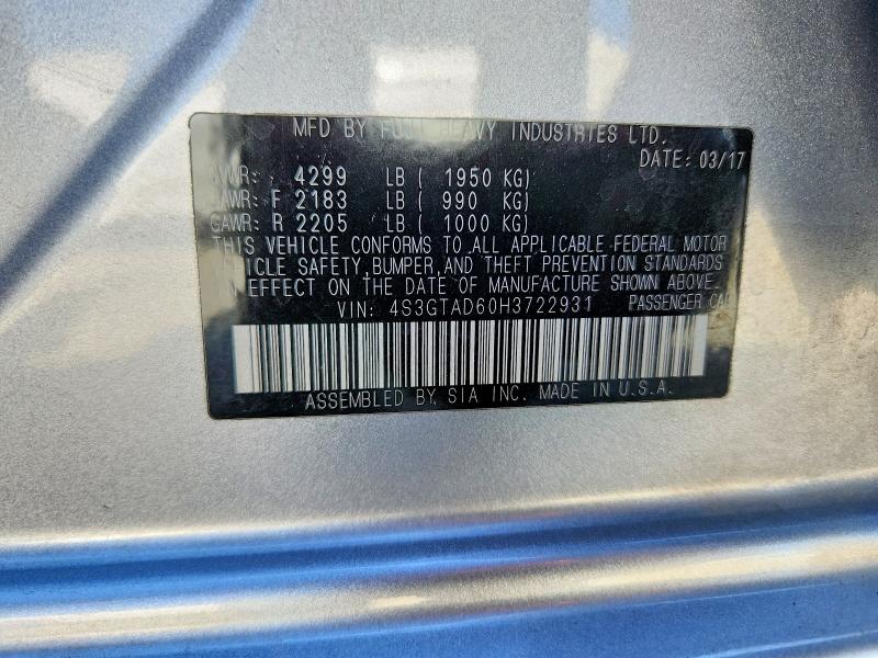 63515056 :رقم المزاد ، 4S3GTAD60H3722931 vin ، 2017 Subaru Impreza مزاد بيع