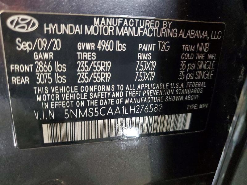 64567096 :رقم المزاد ، 5NMS5CAA1LH276582 vin ، 2020 Hyundai Santa Fe مزاد بيع