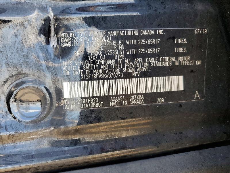 65993606 :رقم المزاد ، 2T3F1RFV9KW070223 vin ، 2019 Toyota Rav4 مزاد بيع