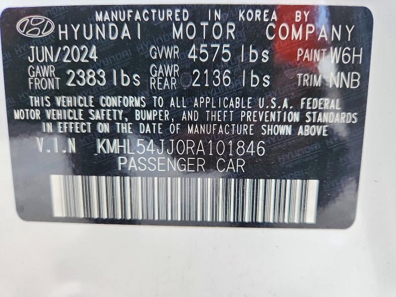 2024 Hyundai Sonata Hybrid მანქანა იყიდება აუქციონზე, vin: KMHL54JJ0RA101846, აუქციონის ნომერი: 66348076