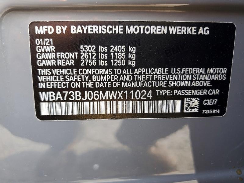 Aukcja sprzedaży 2021 Bmw 540, vin: WBA73BJ06MWX11024, numer aukcji: 65173206