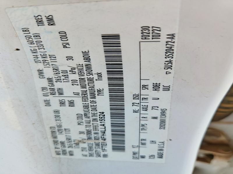 Auction sale of the 2020 Ford Ranger, vin: 1FTER4FH4LLA15524, lot number: 63671346