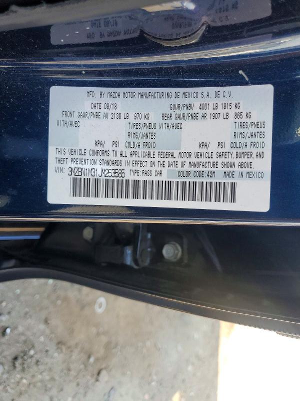 Aukcja sprzedaży 2018 Mazda 3, vin: 3MZBN1M31JM253585, numer aukcji: 64988486
