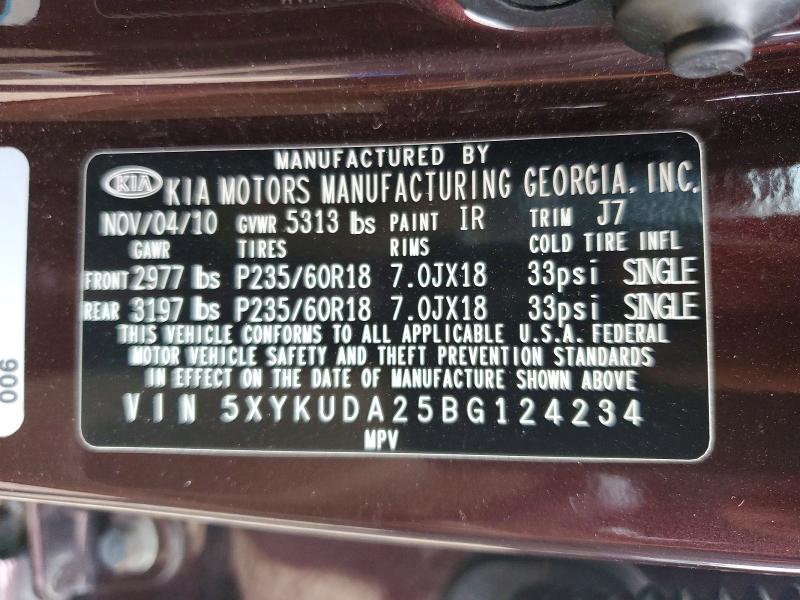 Продаж на аукціоні авто 2011 Kia Sorento, vin: 5XYKUDA25BG124234, номер лоту: 63908876