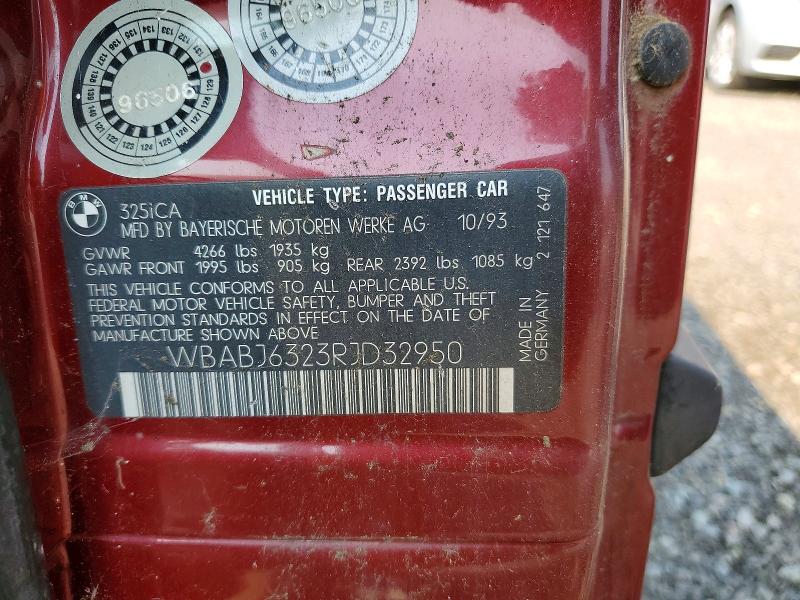 63612376 :رقم المزاد ، WBABJ6323RJD32950 vin ، 1994 Bmw 325 مزاد بيع