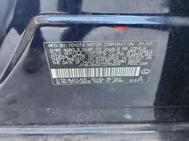 Aukcja sprzedaży 2007 Lexus Es, vin: JTHBJ46G472095659, numer aukcji: 65664686