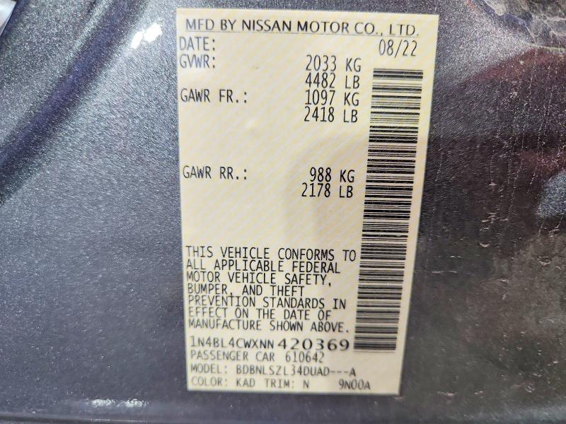 Продажа на аукционе авто 2022 Nissan Altima, vin: 1N4BL4CWXNN420369, номер лота: 66545036