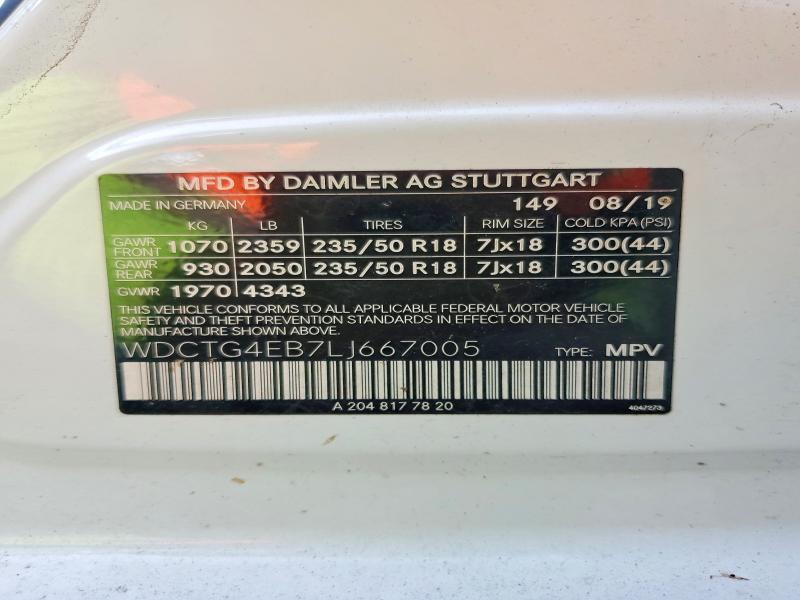 67164296 :رقم المزاد ، WDCTG4EB7LJ667005 vin ، 2020 Mercedes-benz Gla مزاد بيع