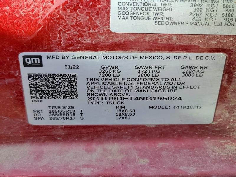 Продаж на аукціоні авто 2022 Gmc Sierra Limited, vin: 3GTU9DET4NG195024, номер лоту: 64723376