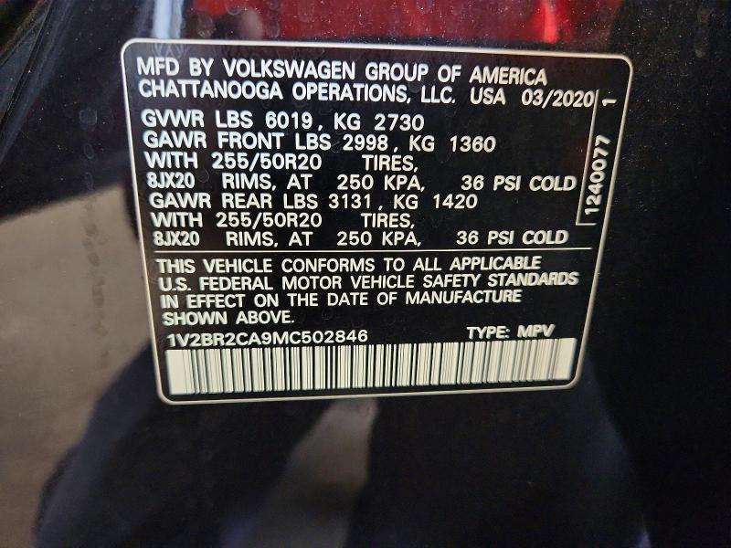 Aukcja sprzedaży 2021 Volkswagen Atlas, vin: 1V2BR2CA9MC502846, numer aukcji: 63652666