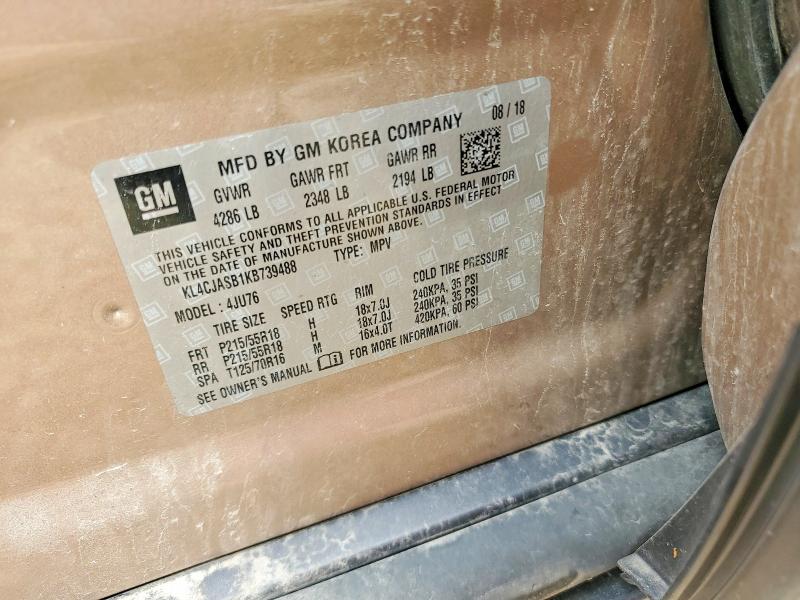 2019 Buick Encore მანქანა იყიდება აუქციონზე, vin: KL4CJASB1KB739488, აუქციონის ნომერი: 64590386