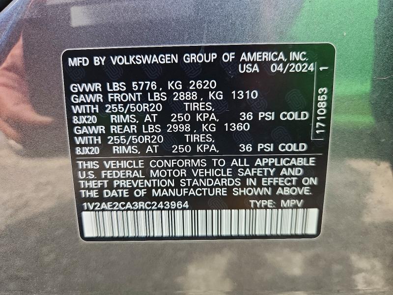 Продаж на аукціоні авто 2024 Volkswagen Atlas Cross Sport, vin: 1V2AE2CA3RC243964, номер лоту: 63658746