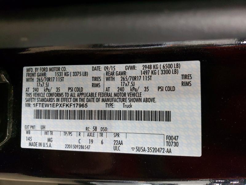 2015 Ford F150 მანქანა იყიდება აუქციონზე, vin: 1FTEW1EPXFKF17965, აუქციონის ნომერი: 63748596