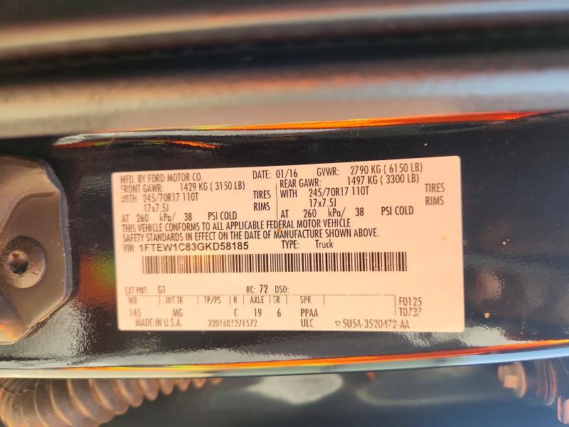 2016 Ford F150 მანქანა იყიდება აუქციონზე, vin: 1FTEW1C83GKD58185, აუქციონის ნომერი: 64891716