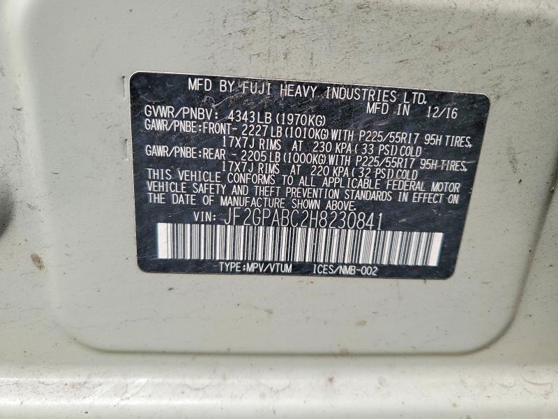 Aukcja sprzedaży 2017 Subaru Crosstrek, vin: JF2GPABC2H8230841, numer aukcji: 65379066