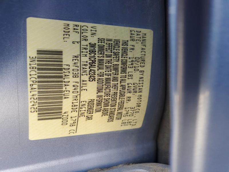 2010 Nissan Versa მანქანა იყიდება აუქციონზე, vin: 3N1BC1CP6AL422425, აუქციონის ნომერი: 65696606