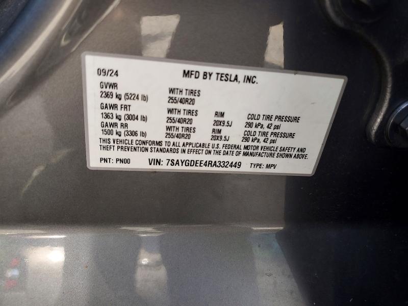2024 Tesla Model Y მანქანა იყიდება აუქციონზე, vin: 7SAYGDEE4RA332449, აუქციონის ნომერი: 63659666
