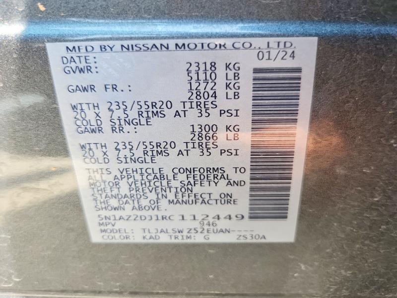 Продаж на аукціоні авто 2024 Nissan Murano, vin: 5N1AZ2DJ1RC112449, номер лоту: 66766206