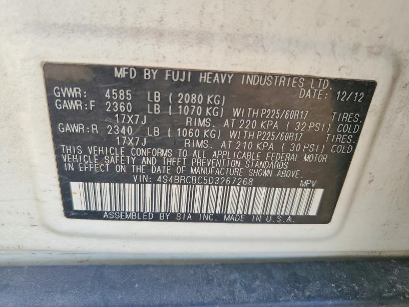 2013 Subaru Outback მანქანა იყიდება აუქციონზე, vin: 4S4BRCBC5D3267268, აუქციონის ნომერი: 65510066